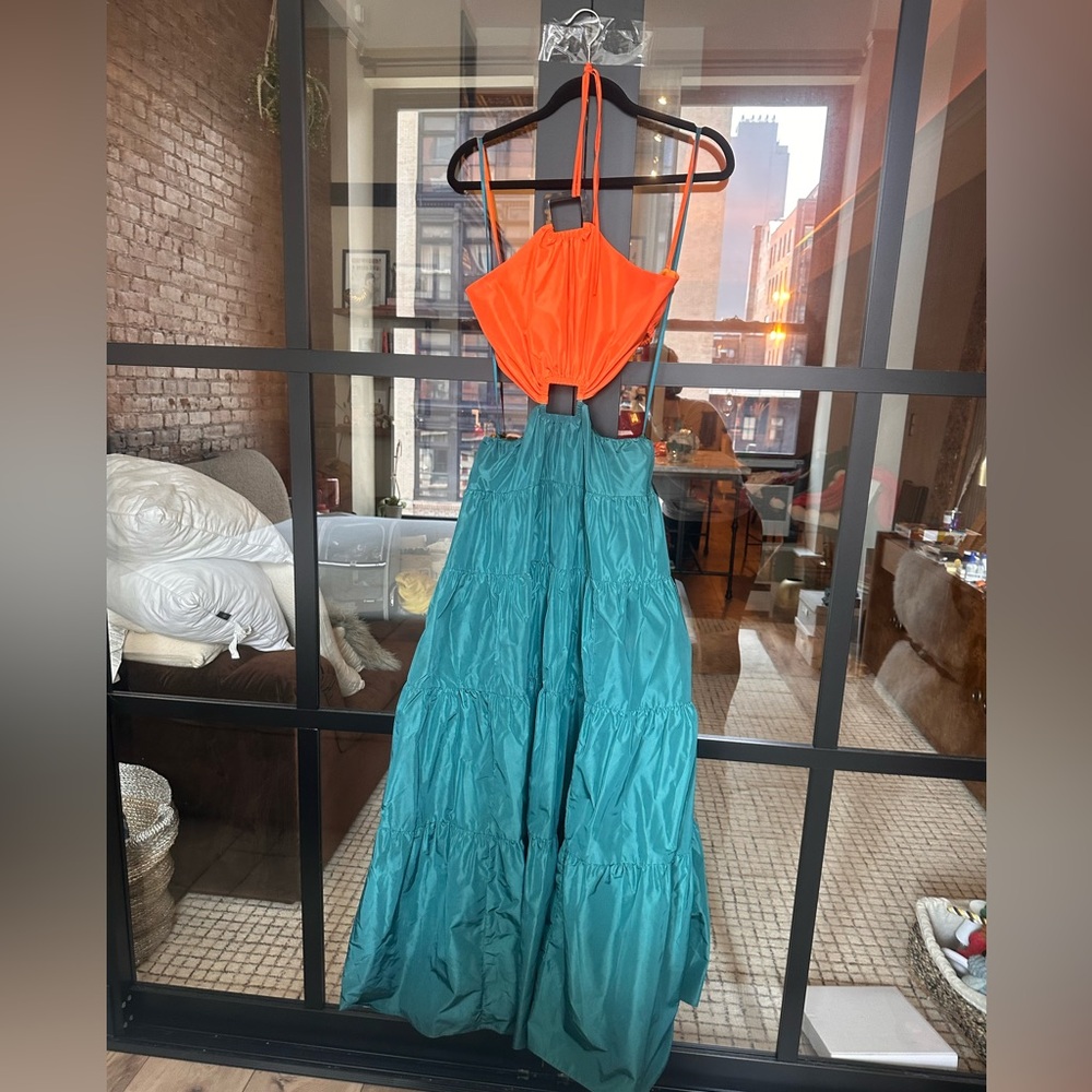 STAUD Orange and Teal Maxi Dress